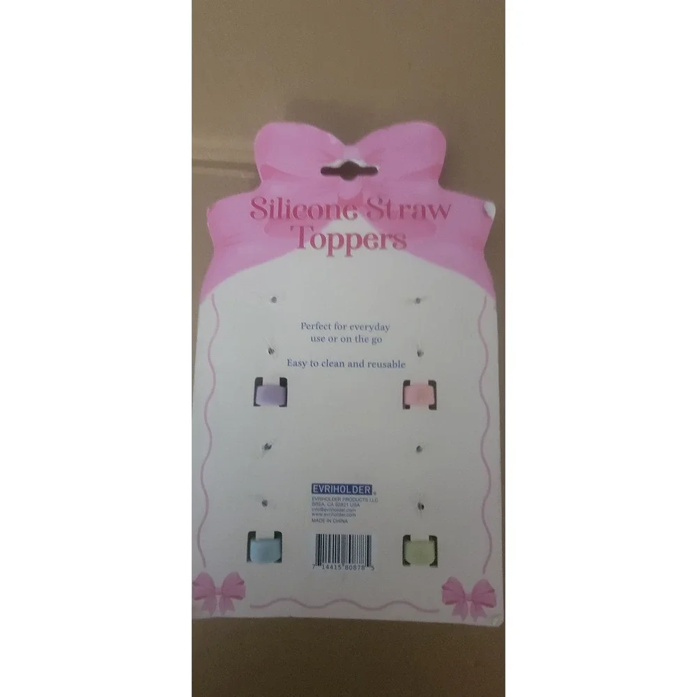 Silicone‎ Straw Toppers 4 Colorful Bows